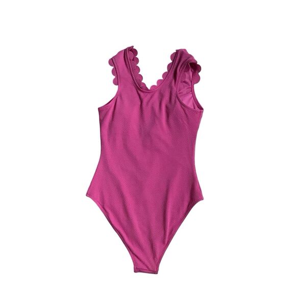 Cupshe Womens Textured One Piece Swimsuit Bathing Suit Sz XS Pink Scalloped Trim - Picture 4 of 6